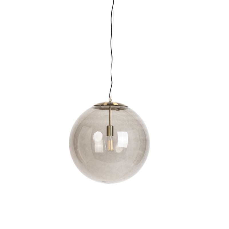 +Moderne hanglamp messing met smoke glas 50 cm - Ball