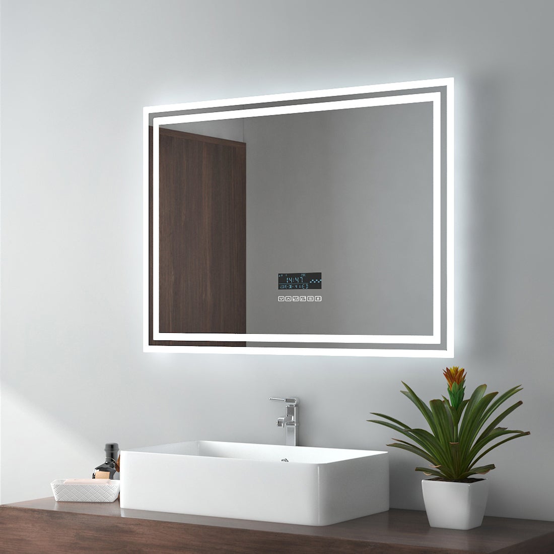 EMKE Badkamerspiegel met verlichting, LED-spiegel met aanraakschakelaar, badkamerspiegel met Bluetooth, anti-condens, 60 x 80 cm, koel wit
