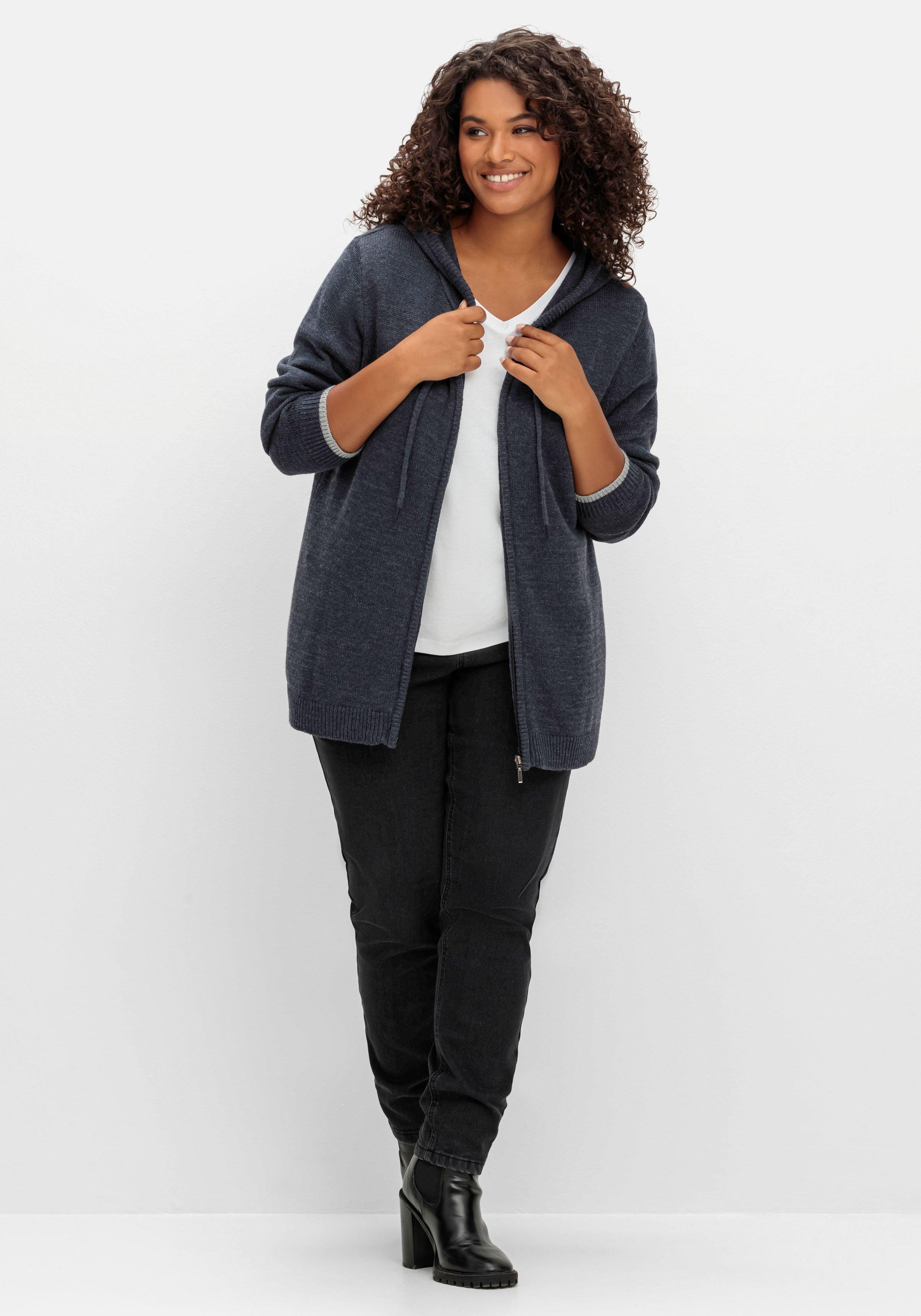 Kapuzenstrickjacke mit Reißverschluss, mit Kaschmiranteil