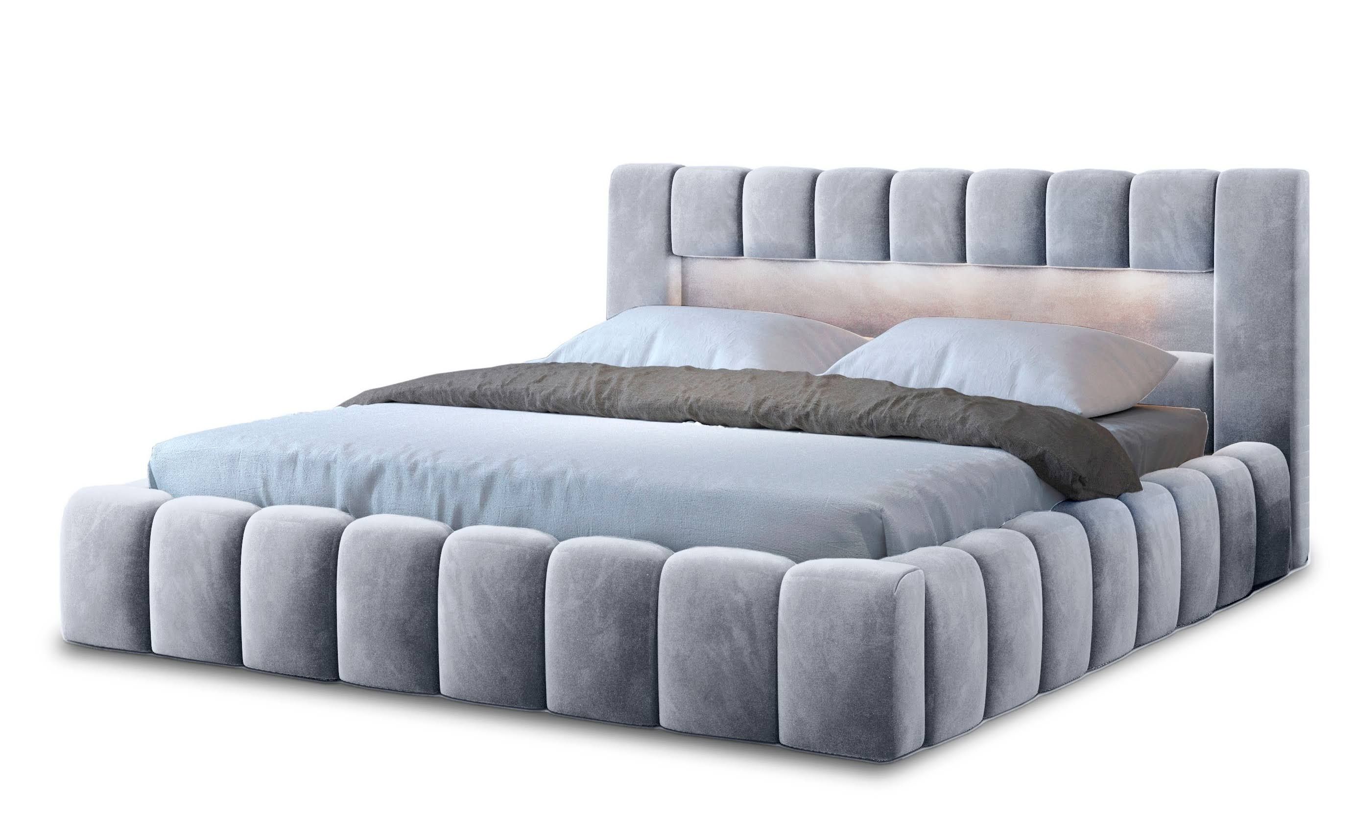 Polsterbett Laura im Glamour-Stil mit LED-Beleuchtung und Bettkästen