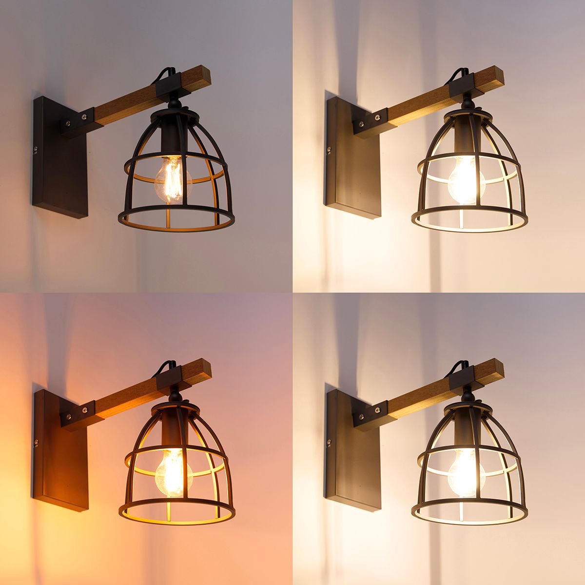 Smart wandlamp donkergrijs met hout verstelbaar incl. Wifi A60 - Arthur