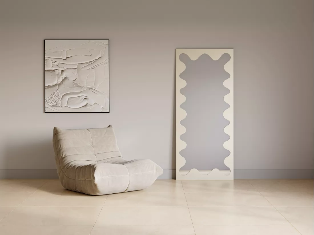 Grand miroir en métal à structure ondulée - L. 70 x H.160 cm - Beige - GANSU