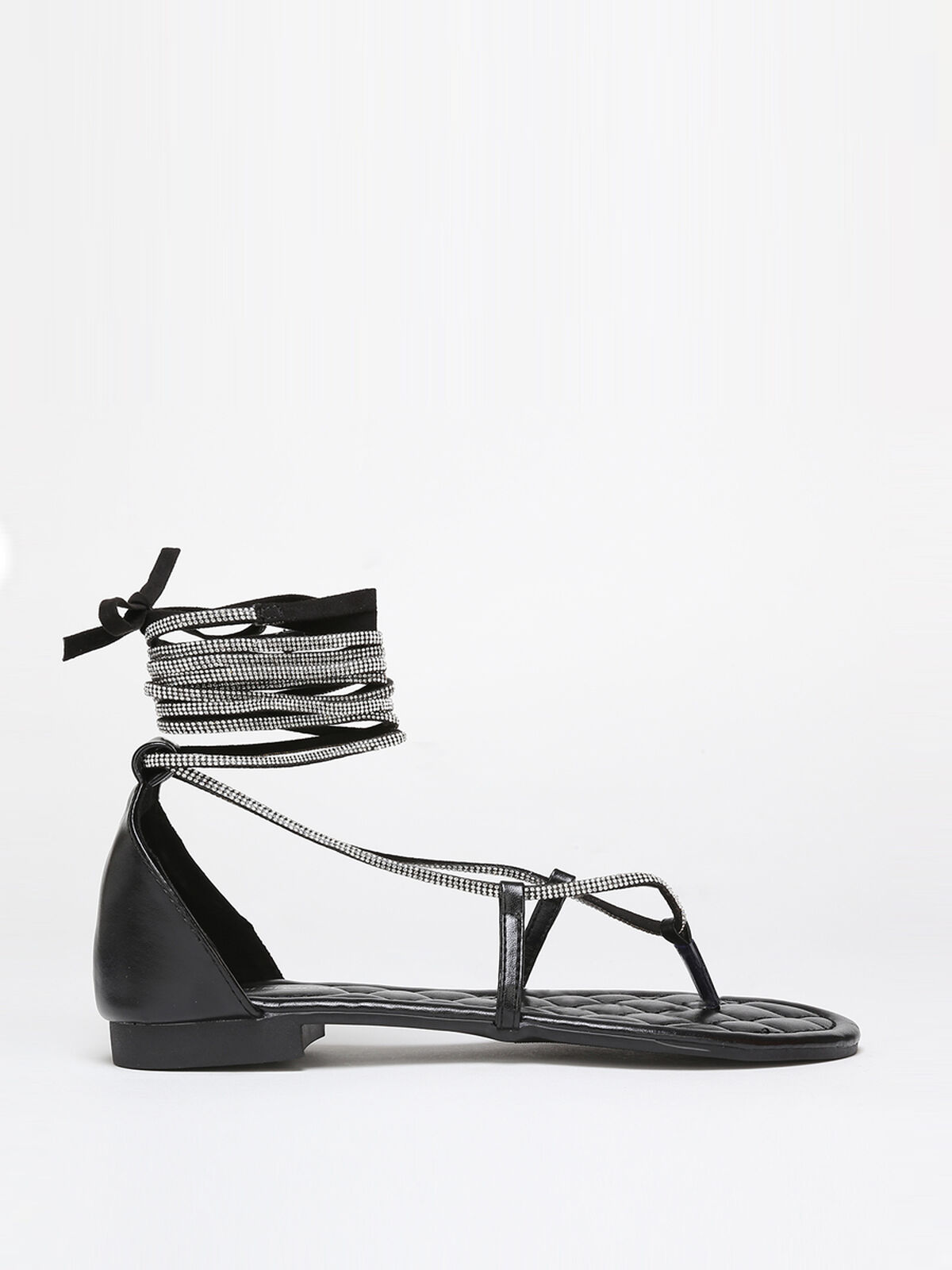 Sandales avec lacets en strass à nouer- Noir