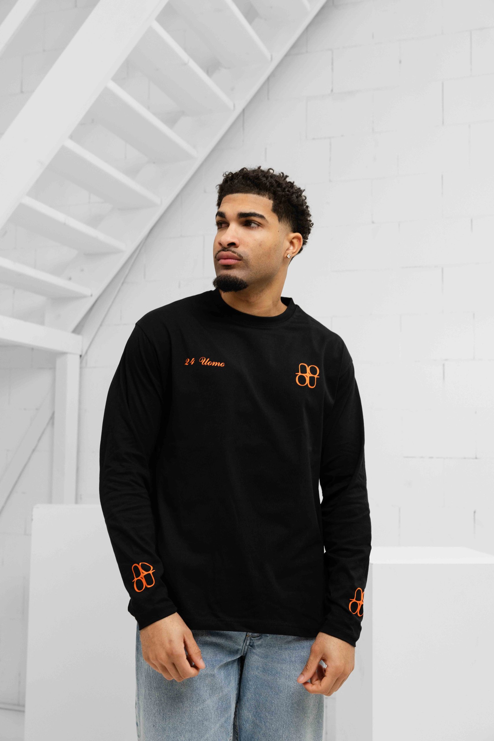 24 Uomo Symbol Longsleeve Shirt Heren Zwart/Oranje