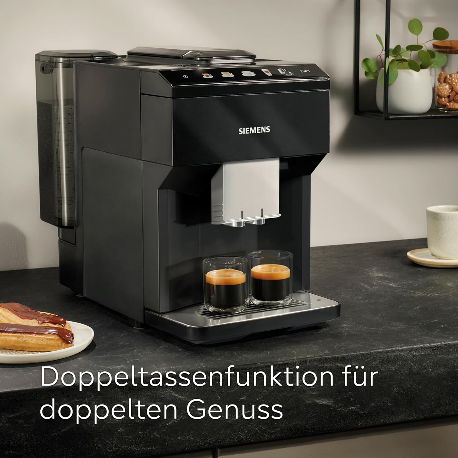 Siemens Kaffeevollautomat EQ500 TP511E19, App-Steuerung, Cold Brew, Vollfarbdisplay, Doppeltassenfunktion, autom. Dampfreinigung, einfache Wartung, schwarz