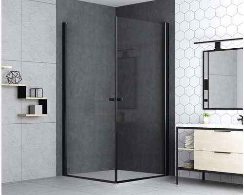 Basano Modena zwarte draaideur, 90 cm, helder glas, profielkleur matzwart
