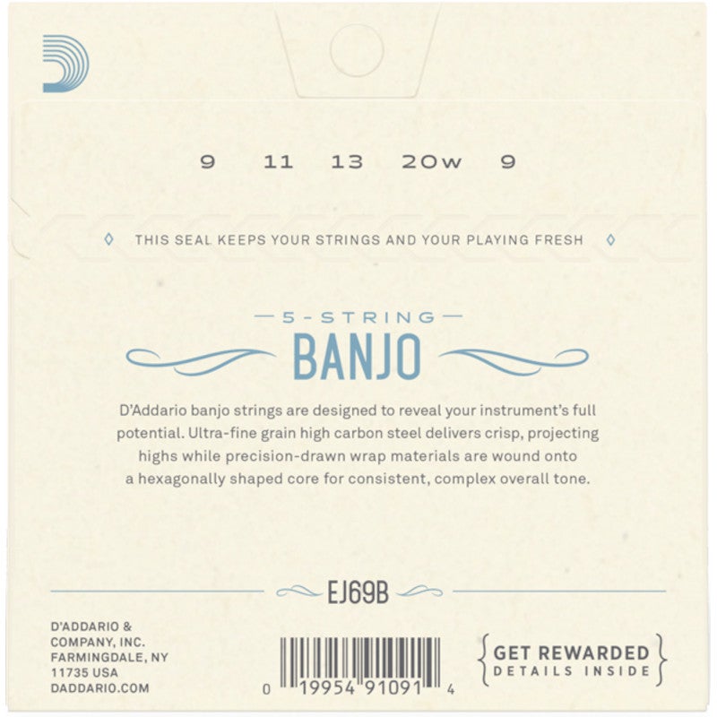 D'Addario EJ69B Phosphor Bronze Light 9-20 snaren voor vijfsnarige banjo