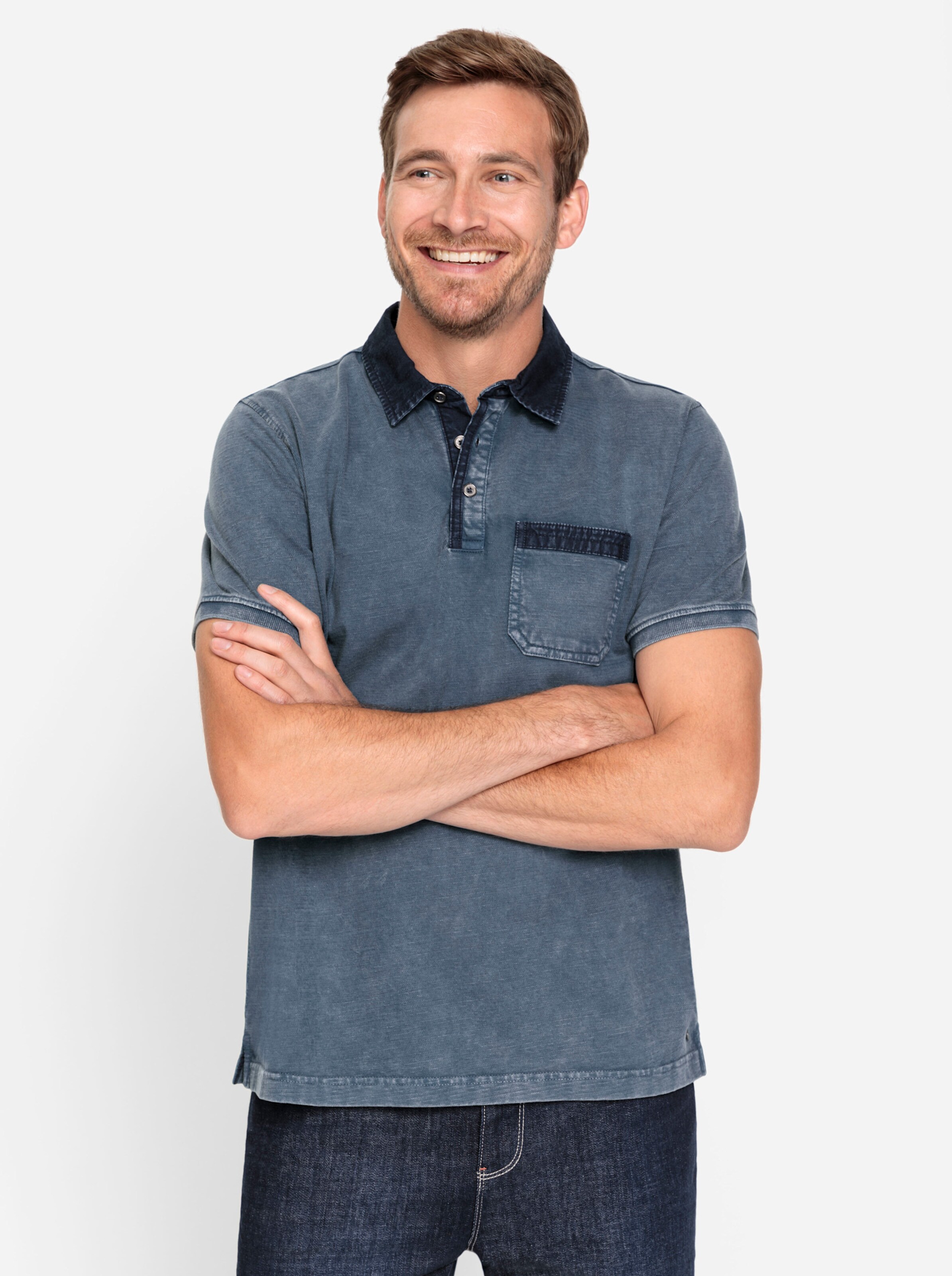 Marco Donati Kurzarm-Shirt in rauchblau-meliert