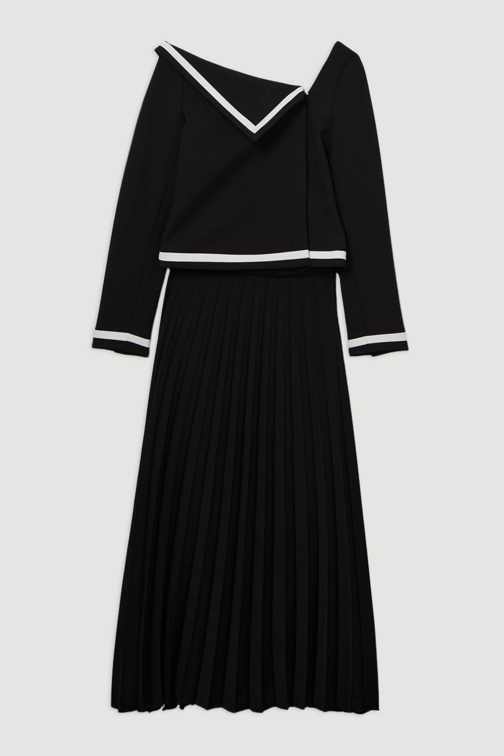 KarenMillen Petite Robe Midaxi Compact Stretch à Encolure Asymétrique, Bloc de Couleur, à Plis et Coupe Ajustée