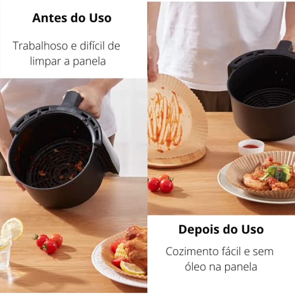 Kit com 100 unidades de papel descart&aacute;vel antiaderente para Air Fryer