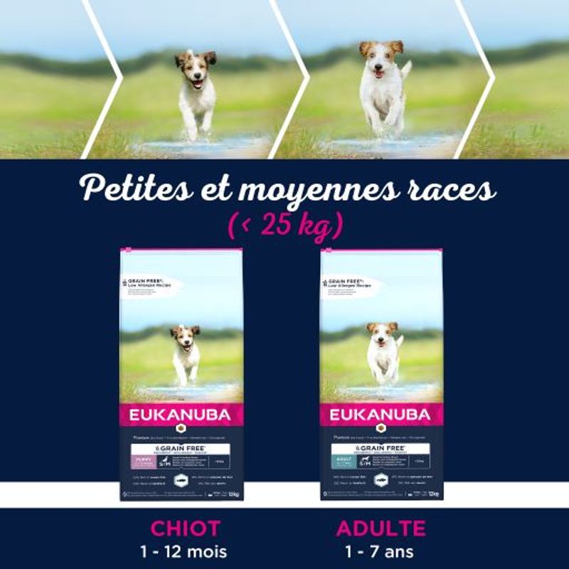 Eukanuba Grain Free Puppy Small / Medium Breed avec du saumon