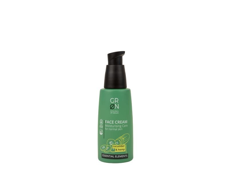 GRN Grün Gesichtscreme Essential Gurke und Hanf 50 ml Feuchtigkeitsspendende Pflegecreme mit Sheabutter, Sonnenblumen- und Mandelöl