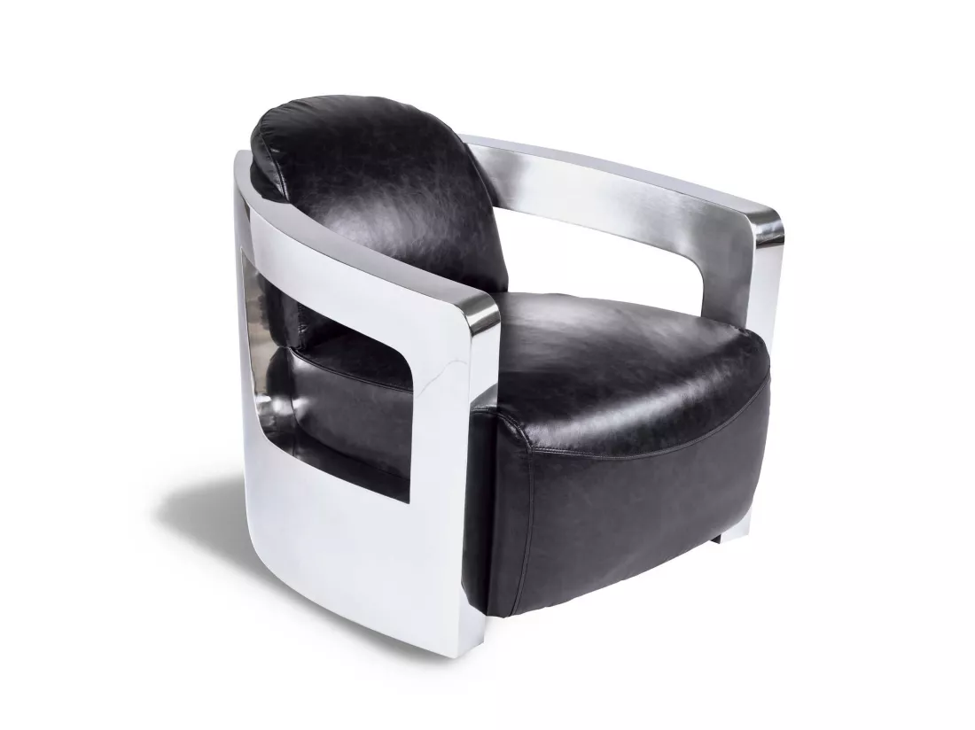 Now's Home - Fauteuil En Cuir Noir Et Structure En Acier Inoxydable