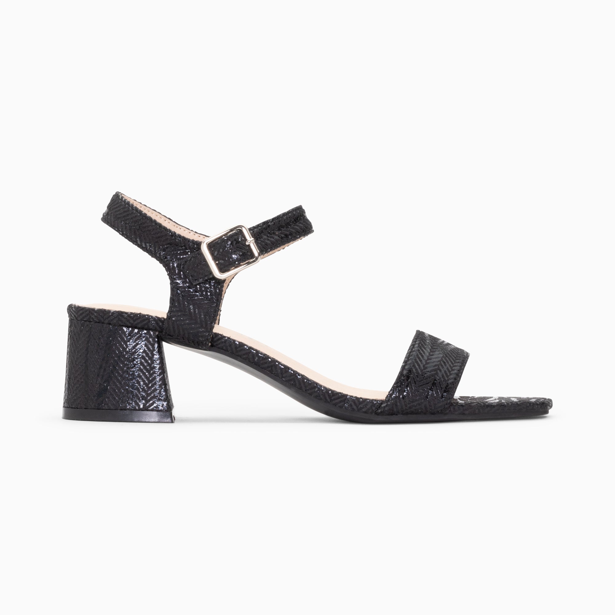 Sandales à talon, Compensées-Sandales à talon Jenna noires en tissu jacquard