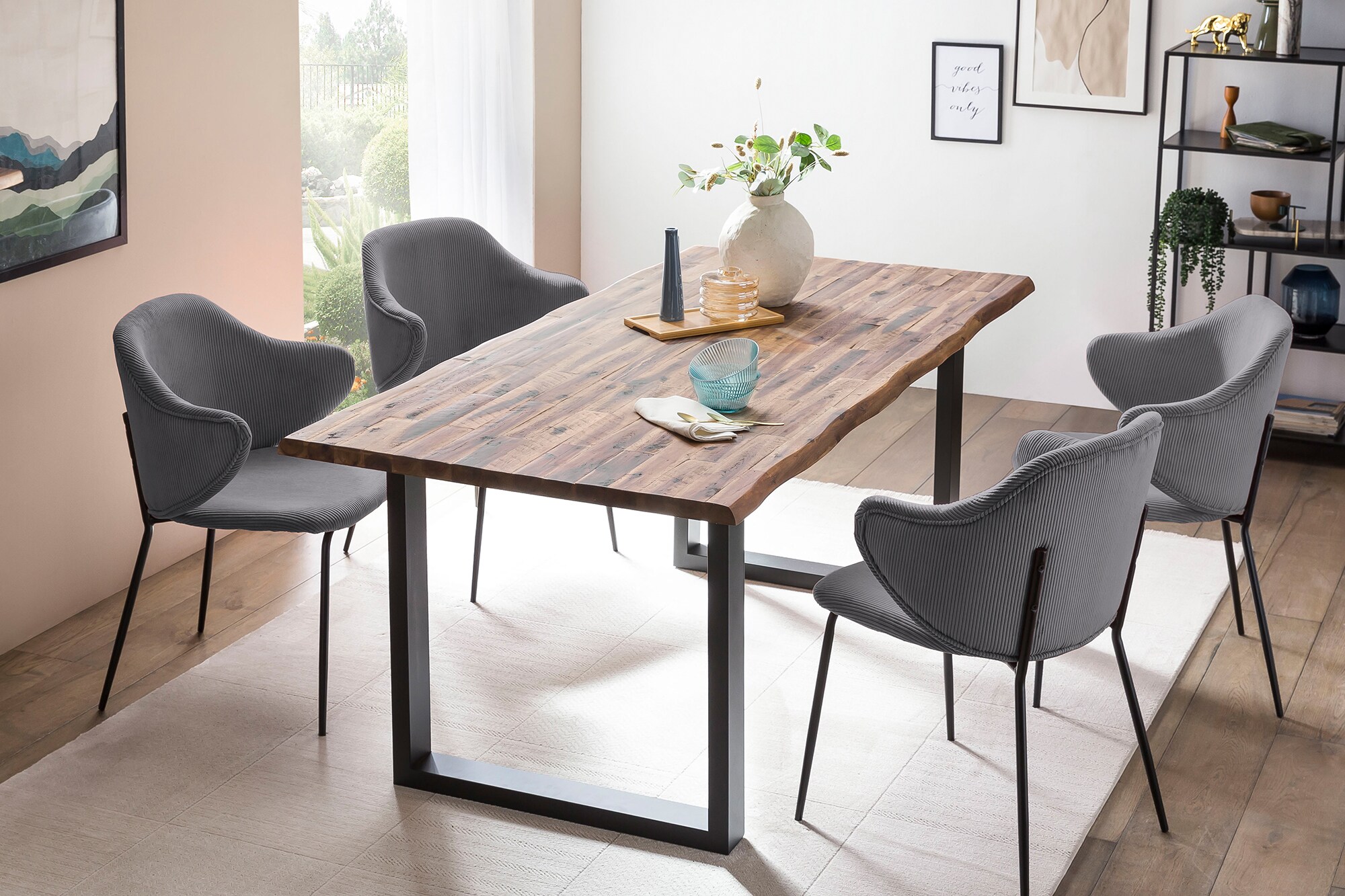 Armlehnstuhl 2er Set grau Polsterstuhl Esszimmerstuhl Wohnzimmer Stuhlset