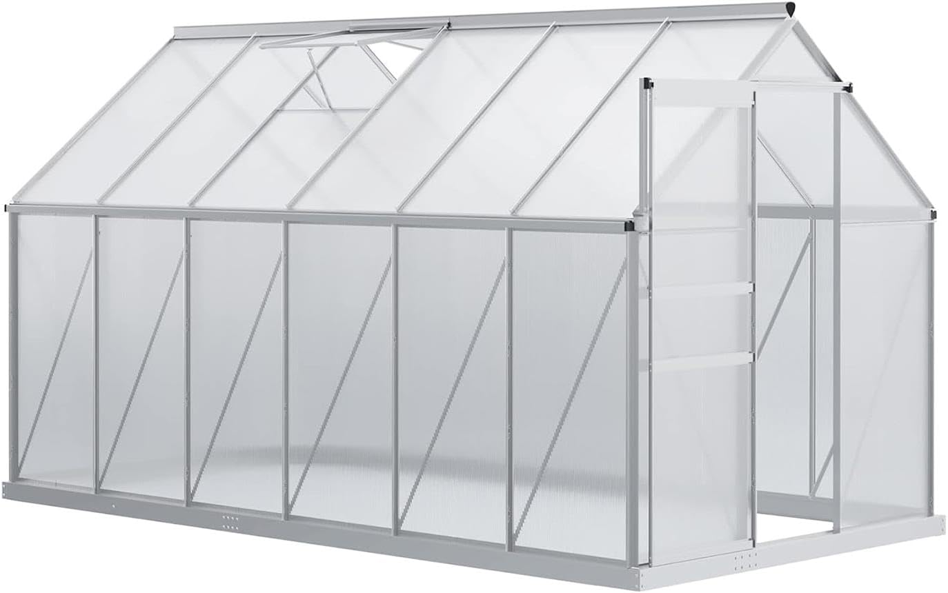 ESTEXO Aluminium Gewächshaus 11,2 m³ Frühbeet 370x190x195 cm inkl. Fundament Alu Treibhaus Tomatenhaus Pflanzhaus