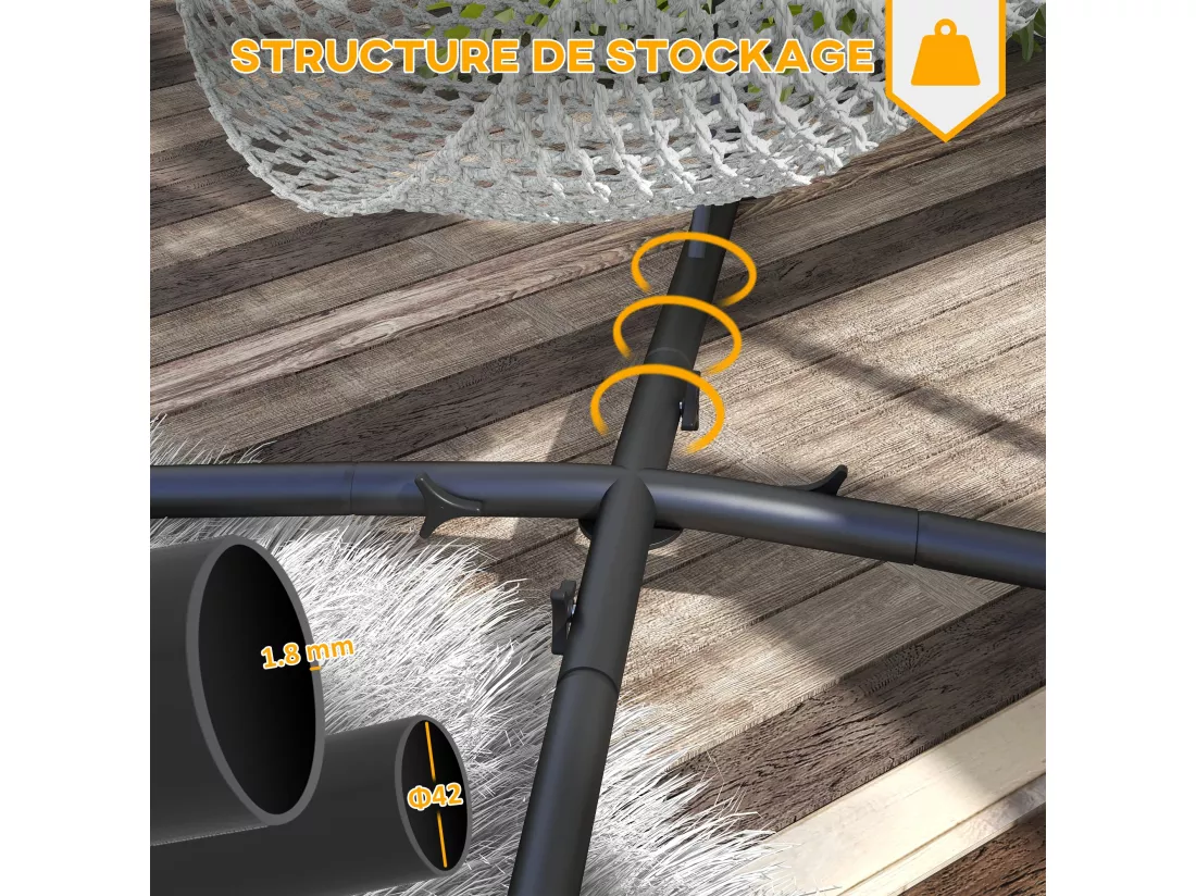 Support fauteuil suspendu - pied fauteuil suspendu - H. 215 cm - charge max. reco. 130 Kg - métal noir