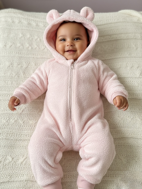 Baby Teddy Onesie – Soft Pink