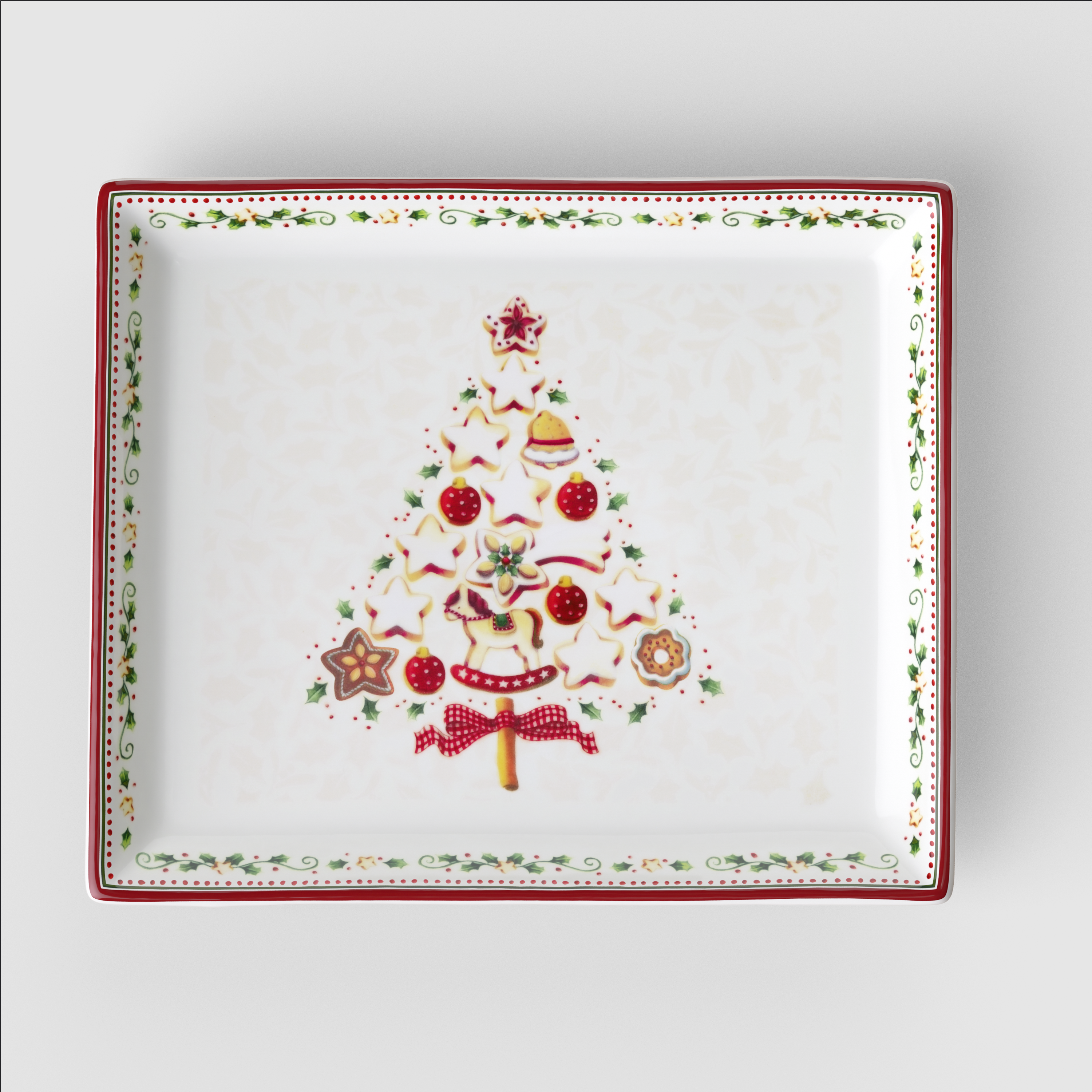 Winter Bakery Delight Cake platter Red, Premium Porcelain