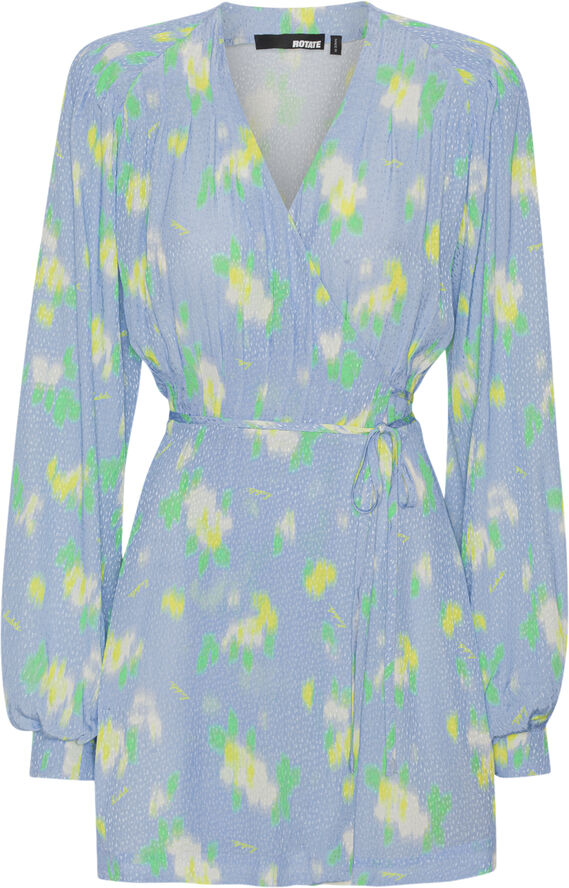 ROTATE Birger Christensen Jacquard Wrap Dress Placid blue comb.