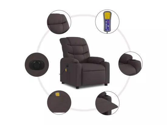 Fauteuil massant inclinable électrique Marron foncé Tissu