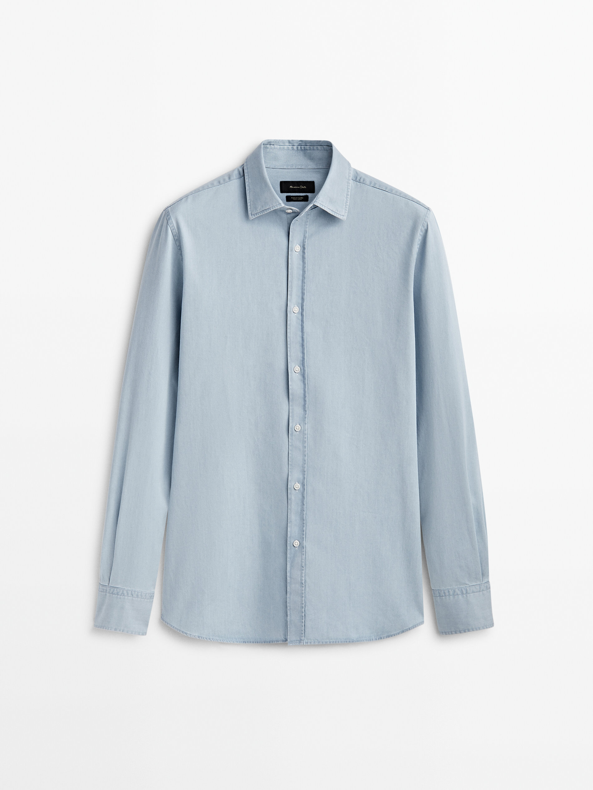 Camisa jeans slim fit com lavagem descolorida - INDIGO