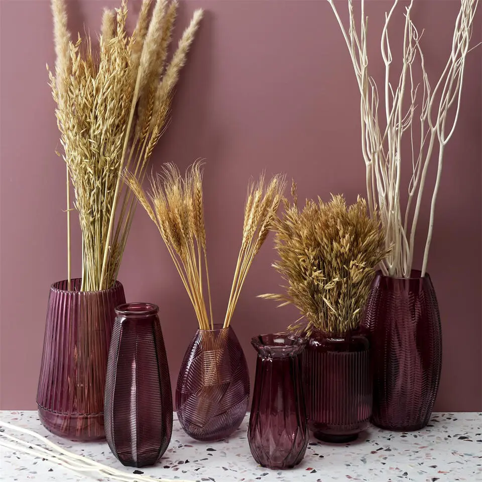 Home deco factory vaas Capella - boeket - glas - roze- H28 cm