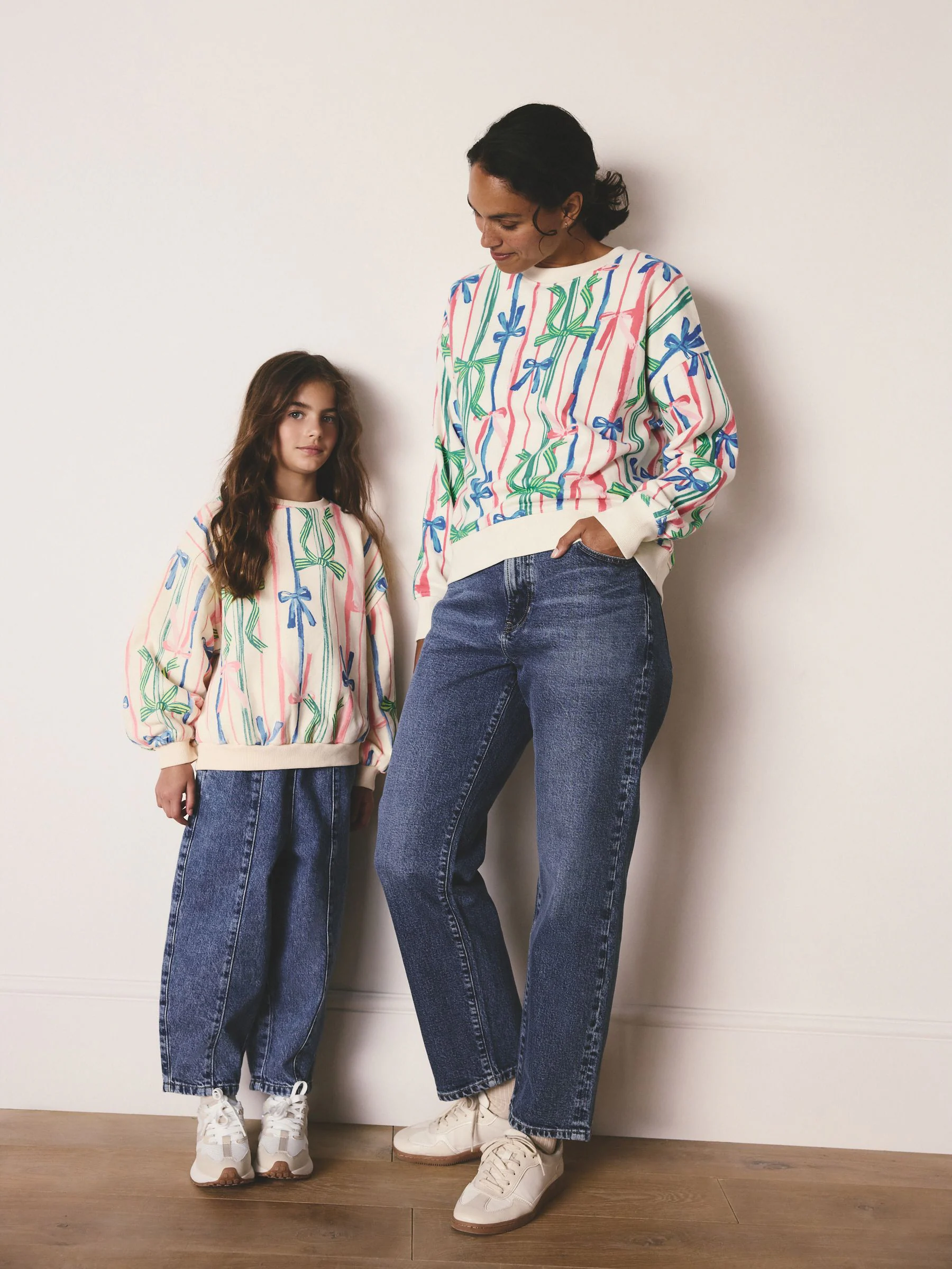 Ecru - Bow Print Matching Family Christmas Sweatshirt