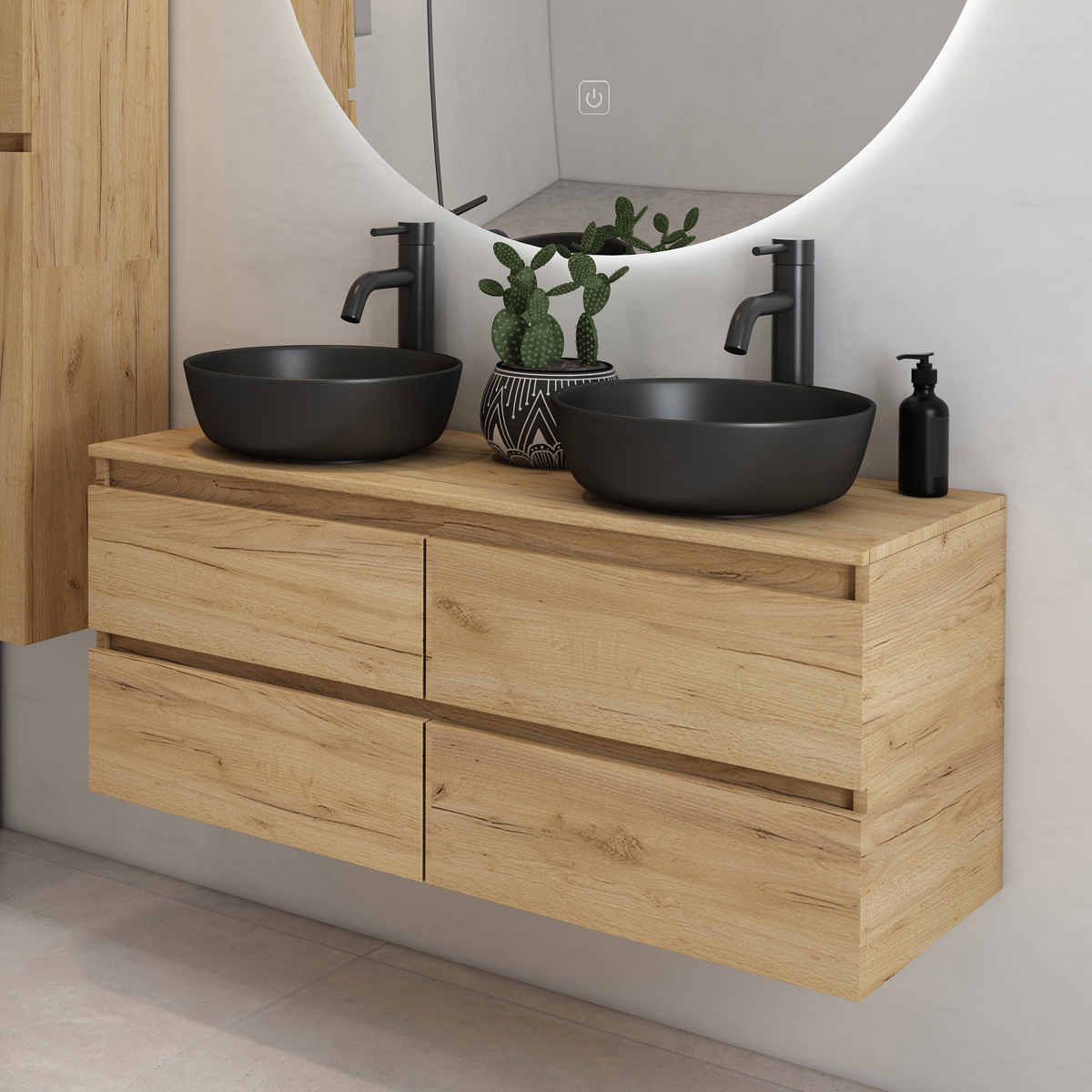 Fontana Proma badmeubel 120cm met zwarte waskommen warm eiken