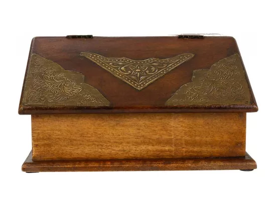 Coffret à bijoux en bois et métal marron 24,5x19x13,5h