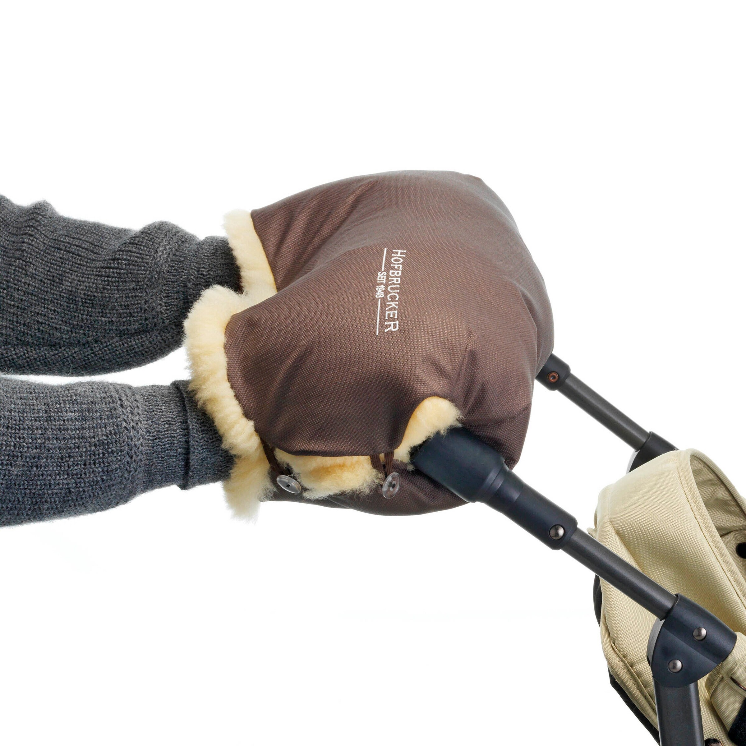 Hofbrucker Lammfell-Handwärmer für Kinderwagen Lammfell Handmuff Braun