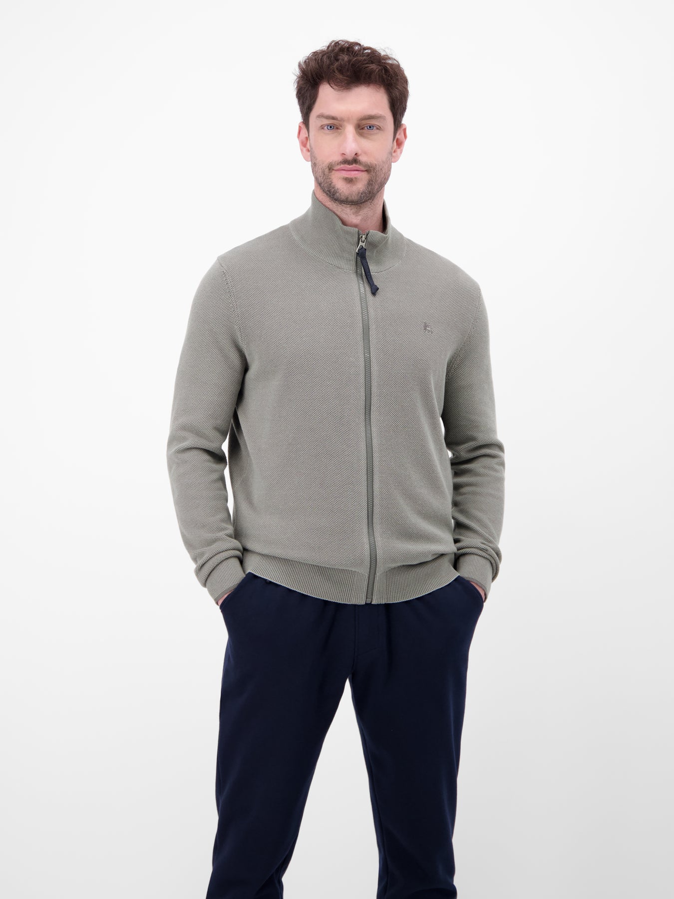 Strickjacke mit Stehkragen in 2-Tone-Optik