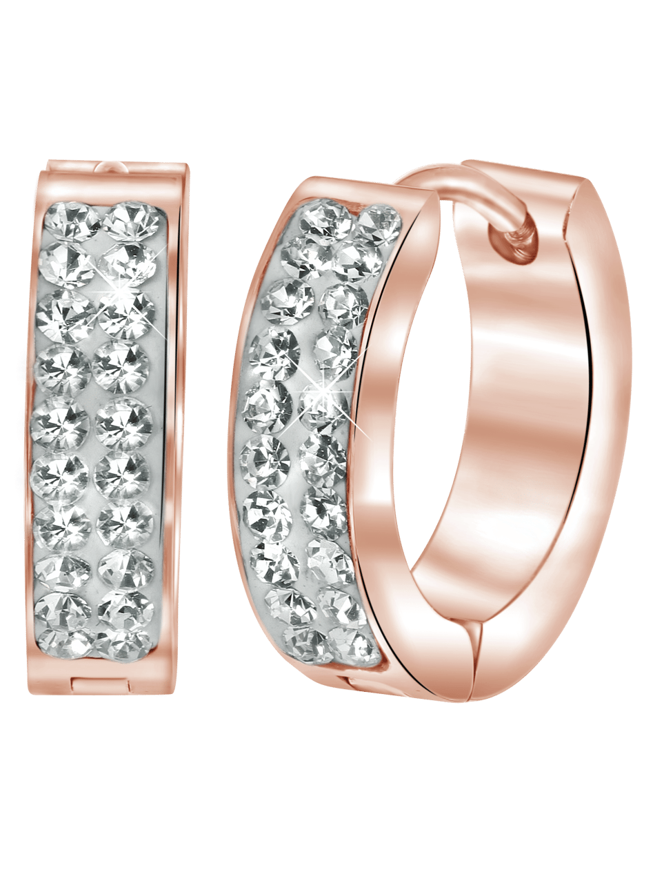 Gerecycled stalen oorbellen roseplated met kristal