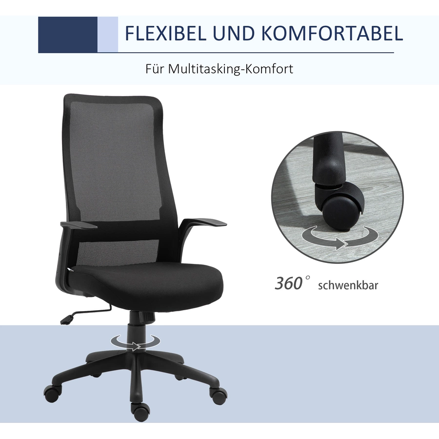 Vinsetto Bürostuhl ergonomisches liniendesign, atmungsaktiv, highend-Gas-lift Schwarz