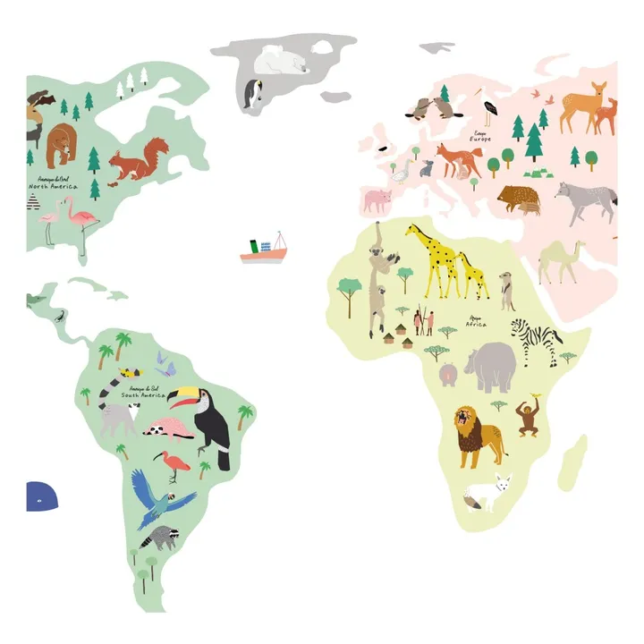 MIMI'lou Stickers Carte du monde avec animaux