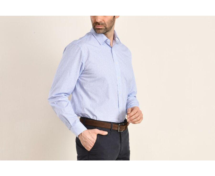 Chemise coton blanche imprimée motifs bleus - TALBERT