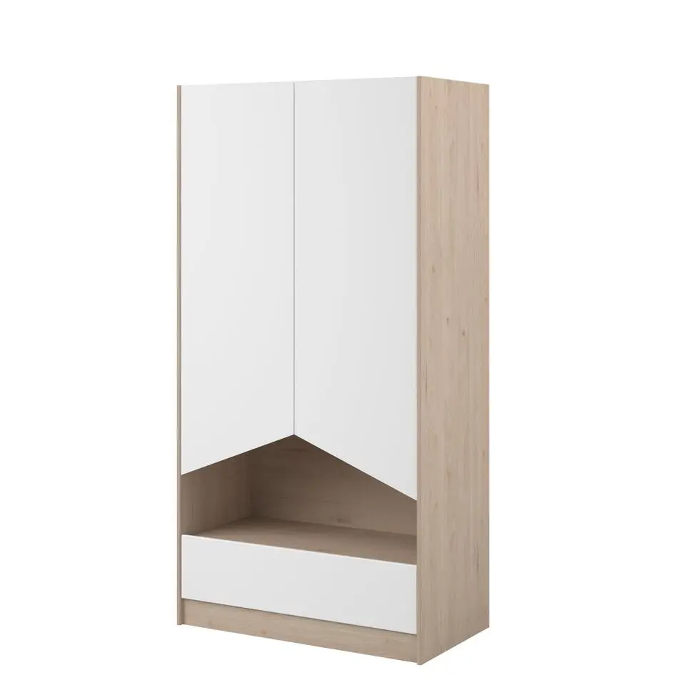 Kledingkast Shelby met 2 deuren en 1 lade - eik/wit