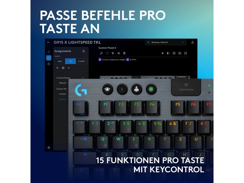 Logitech Gaming-Tastatur G915 X Lightspeed TKL GL Tactile Kabelloses Gaming Keyboard mit flachem Profil