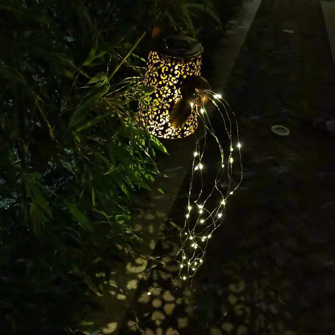 65 LED's Deko Solar Giesskanne mit Lichterkette Outdoor Beleuchtung IP65 - Warmweiss