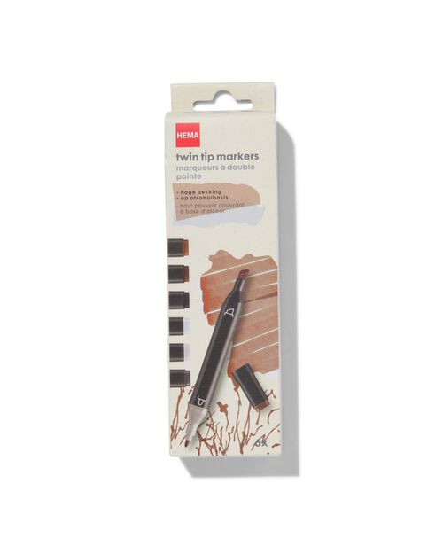 6 marqueurs twin tip marron-gris