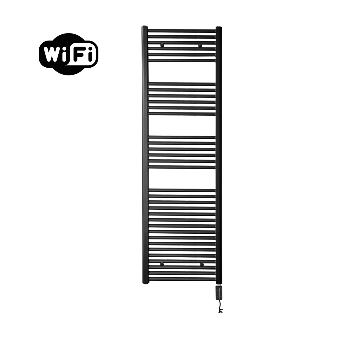 Sanicare elektrische design radiator 60x172cm zwart mat met WiFi en thermostaat rechts zwart