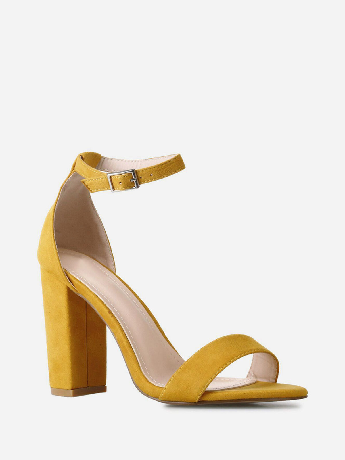 Sandales suédine à talon carré- Jaune