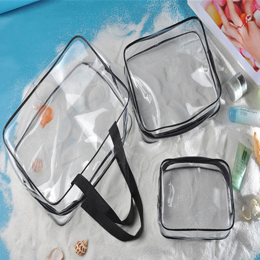 (3er Set) Kosmetik Make Up Tasche Handgepäck Necessaire Organizer Bag mit Reissverschluss - Transparent