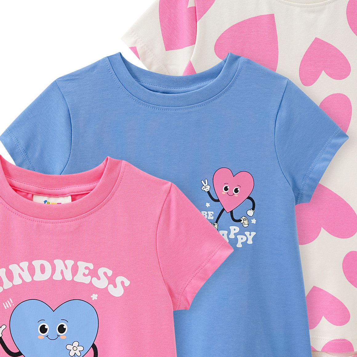Famy 3 Mädchen T-Shirts mit Prints pink / creme / hellblau