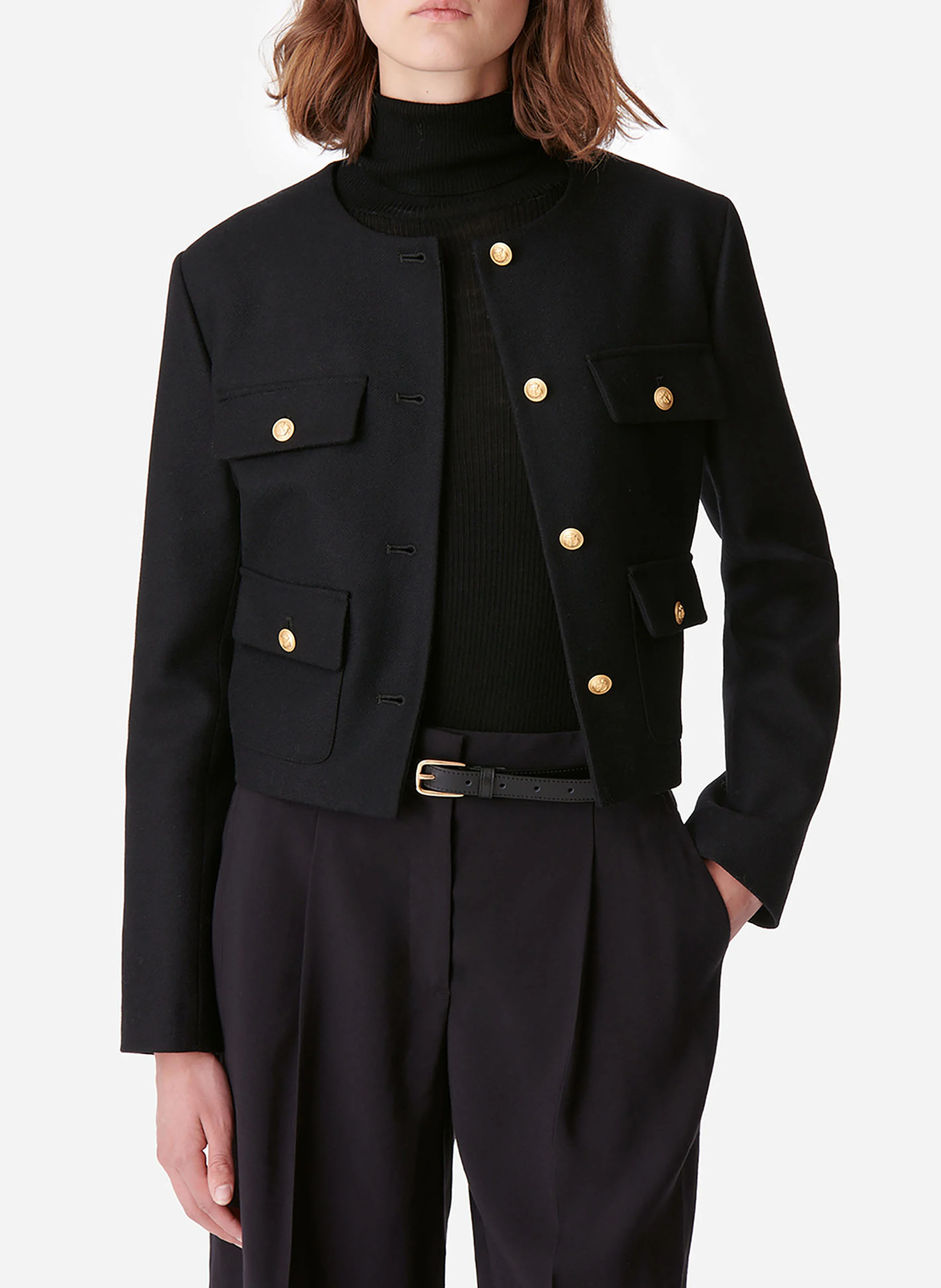 DEANA - Veste col rond en tweed | Noir