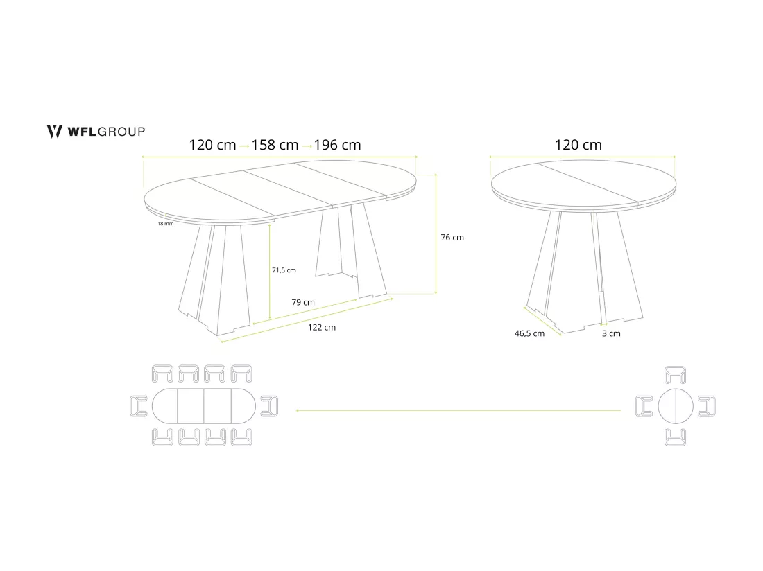 Table à Manger Ronde Extensible Avec Piètement Métallique Noir - Table Industrielle Moderne Pour Salle à Manger Ou Cuisine - 100 Cm à 180 Cm - Fabriqué En Ue - Chên