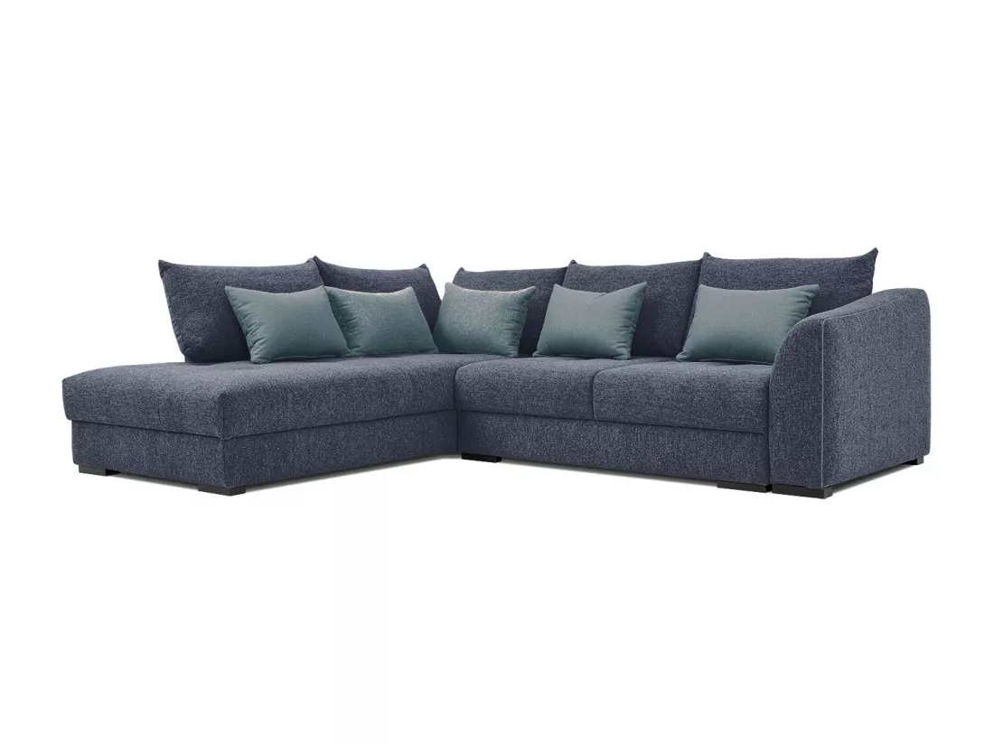 Canapé d'angle gauche 5 places convertible tissu bleu - Elbe