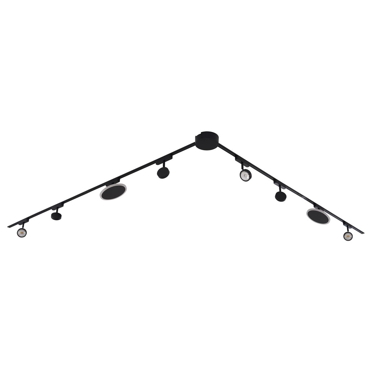 Railsysteem met 6 spots en 2 plafondlampen zwart 1-fase - Magnetic Lance Puk