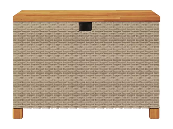 Boîte de rangement de jardin beige résine tressée bois d'acacia