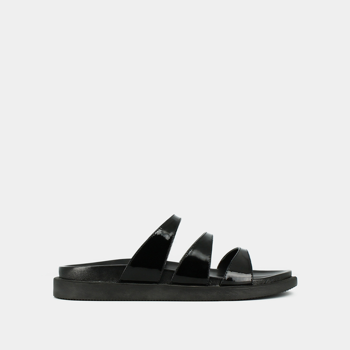 Mules à brides  en cuir vernis noir